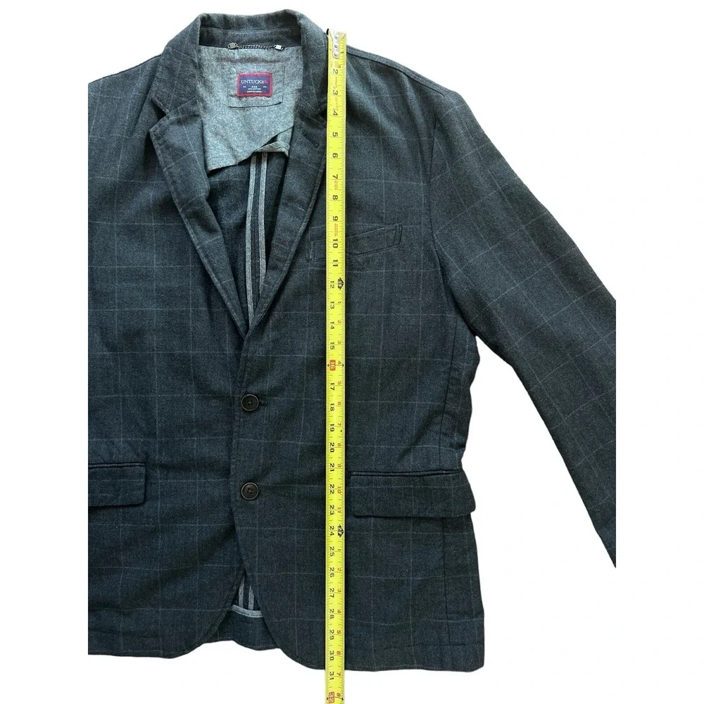 UNTUCKit Mens 44R Blazer Charcoal Gray‎ Windowpane Check 100% Cotton Sport Coat